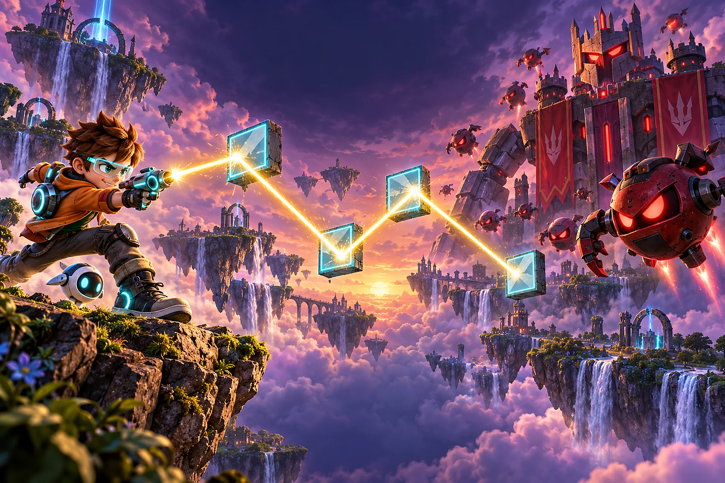 Ricochet Rush: the hero banks a shot through the sky kingdoms